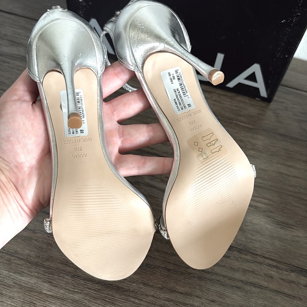 NIB [Aqua] Olivia Rhinestone Ankle Strap Silver Stiletto Heels Women's 8 or 8.5 - Picture 9 of 12